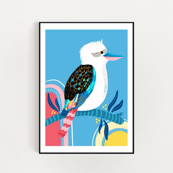 Australian kookaburra FUN art print. Kookaburra  A2 SIZE, 42 x 59.4cm, digital download print - digital illustration art print