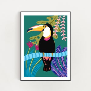 Tropical Toucan Art print  LARGE FORMAT A1/ a3/a4 digital download print - digital toucan jungle illustration art print