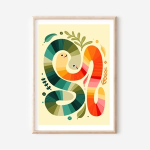 Cute rainbow worm Art print for kids rooms, nursery art print, cute animal art, kids wall art, digital download print