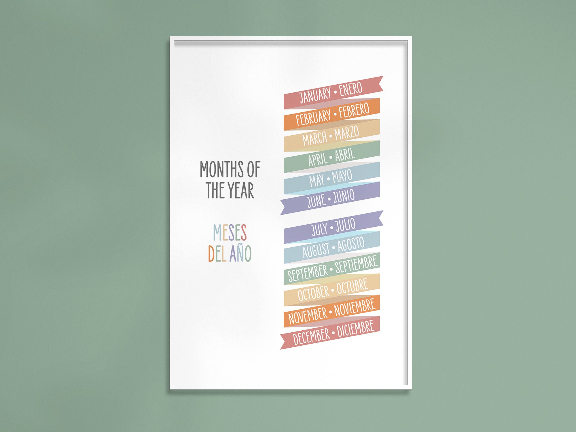 Pastels Months of the Year Digital Print in English/spanish for Bedroom ...