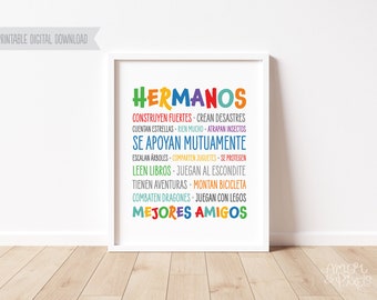 Brothers Best Friends: Spanish Print for Bedroom, Nursery, Playroom or Classroom.