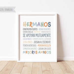 Brödernas bästa vänner: Spanskt tryck för sovrum, barnrum, lekrum eller klassrum.