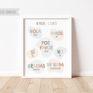 Be Polite Pastel Bilingual Poster for Kids Bedroom, Nursery, Playroom, Home School, Classroom Prints, Kids Prints, Wall Art.