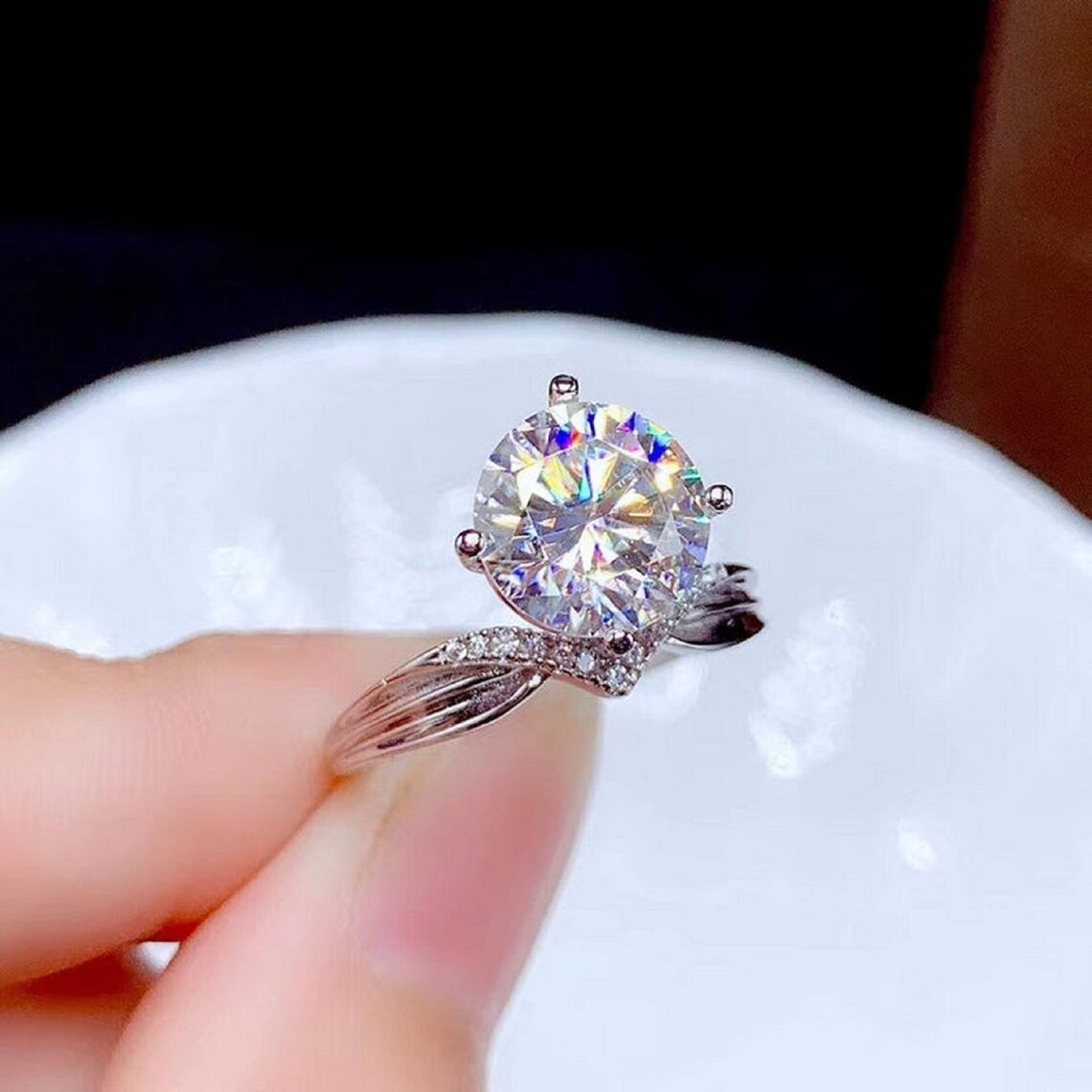 Moissanite Ring 2.00Ct D Color VVS1 Clarity Moissanite Ring Etsy