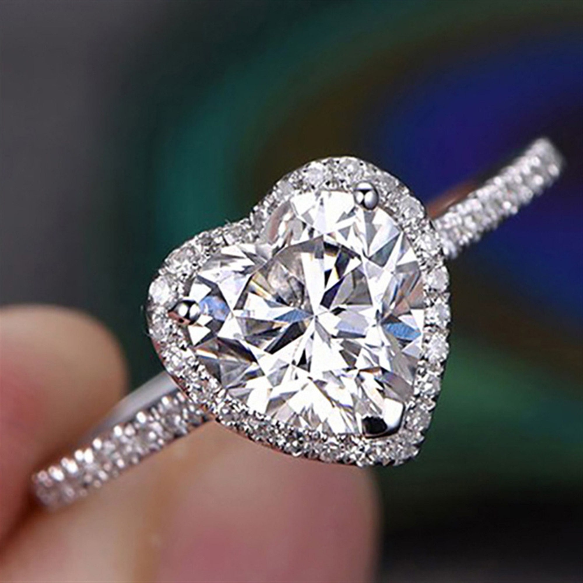 2.50 Ct Heart Shape Moissanite Diamond Halo Engagement Ring | Etsy