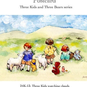 Nouveau ! Carte postale # 24k-13 Krimgen : trois enfants regardent des nuages