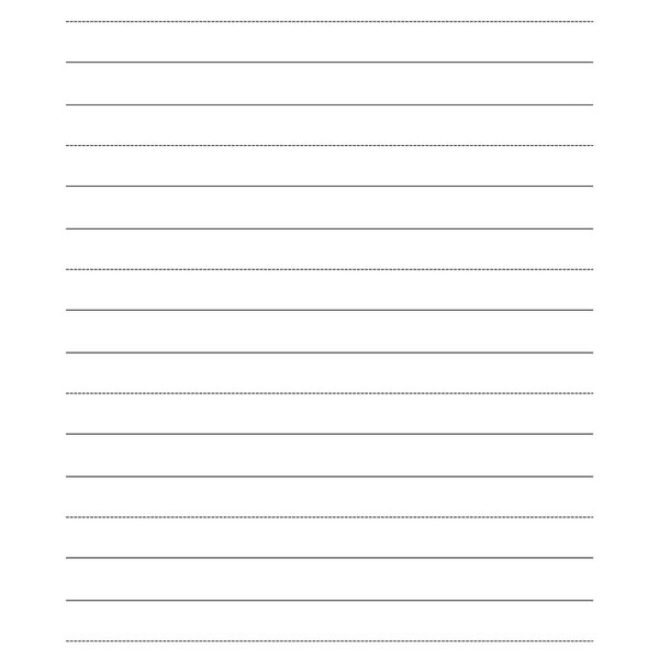 Primary Writing Paper - Blank w/dotted mid line - 1pt/Black Lined/Portrait Orientation