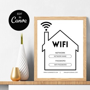 Wifi Password Sign Printable, Editable Wifi Template, Free Wifi Sign, Airbnb Wifi Sign, Beach House Decor, Vacation Rental Printable Canva