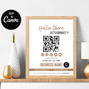 QR Code Social Media Sign Canva Template, Follow Us On Social Media, Editable Small Business Sign, DIY Connect With Us Sign Template,