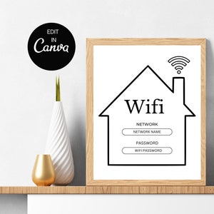 WIFI Password Sign Printable, Editable Wifi Sign Template, Airbnb Wifi Sign, Guest Room Printable, Instant Download Vacation Rental Wall Art