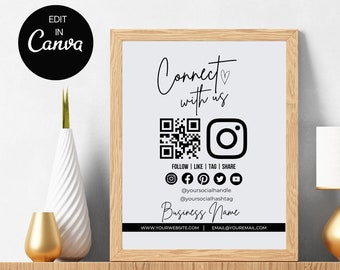 Connect With Us QR Code Sign Template Social Media Small - Etsy