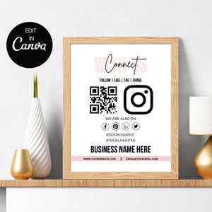 Social Media Sign Template, DIY Follow Us On Social Media, Small Business Sign Canva Template, DIY Social Media QR Code Business Sign