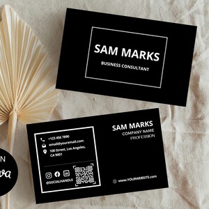Black Business Card Template, Minimalist Modern Business Card Design, Editable Business Card Canva Template, Simple DIY Business Card