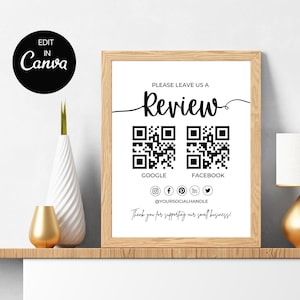 Editable Leave Us A Review Template, Social Media QR Code Sign Template, Social Media Sign, Business Review Sign, Google Review Sign DIY #5