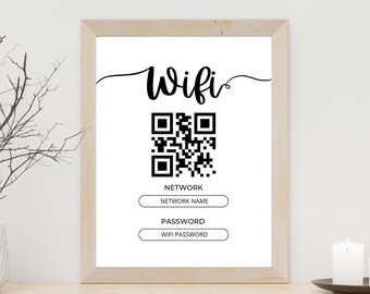 WIFI QR Sign Printable, Wifi Password Sign, Internet Sign, Guest Room Sign, INSTANT Download, Editable Airbnb Printables, Airbnb Template#10