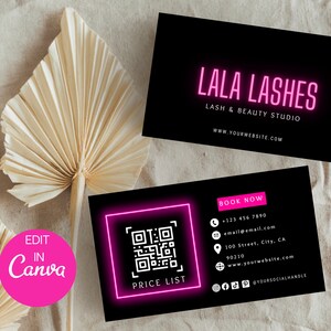 DIY Business Card Template, Editable Lash Business Card, Neon Makeup Card, Salon Branding, Beauty Business Card, Canva Instant Download