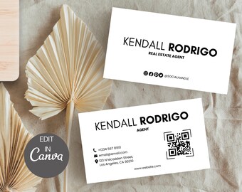 Business Card Template QR Code, Printable Business Card Template, DIY Calling Card, Editable Card, Canva Template, Instant Download#63