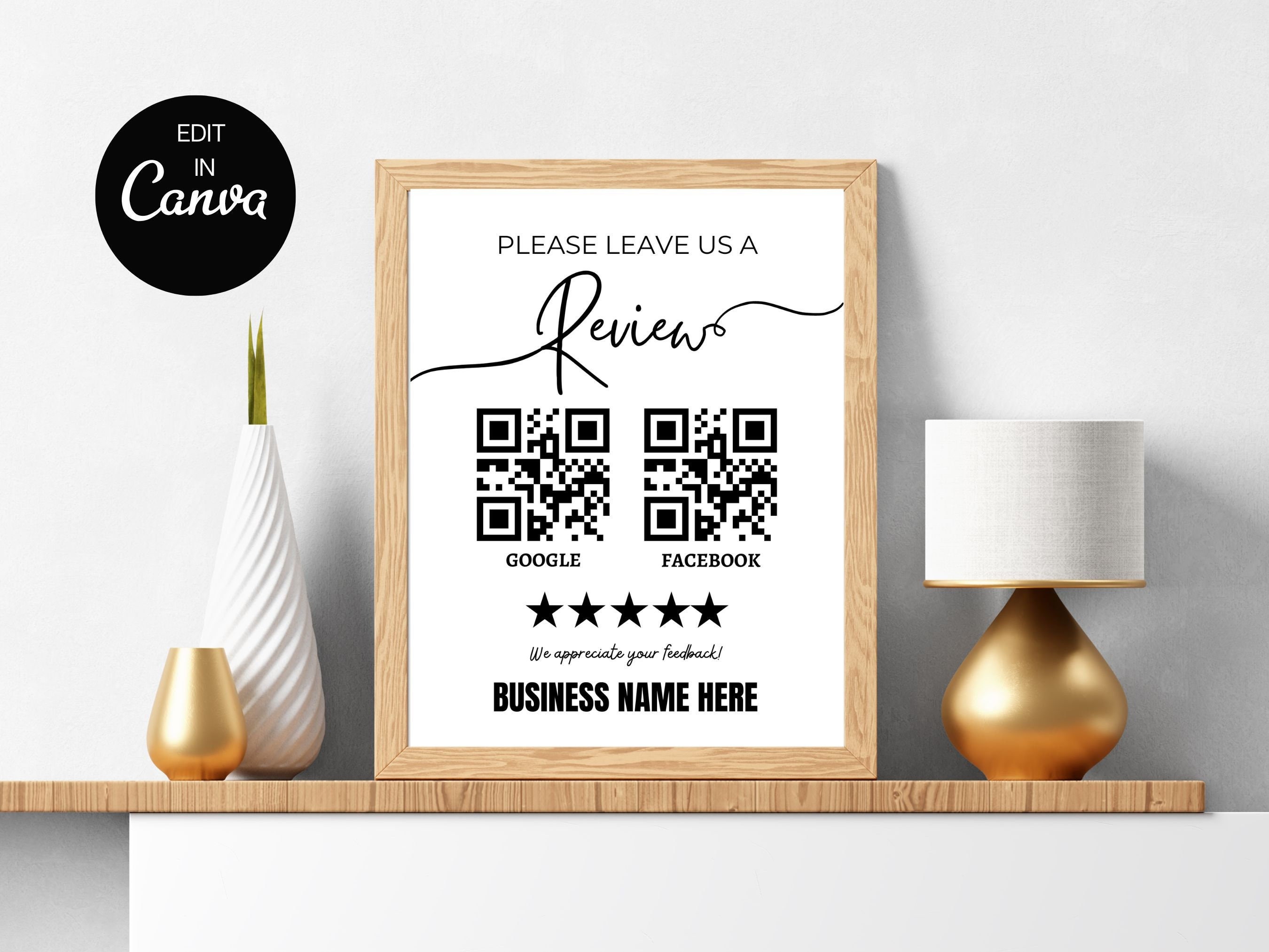 Editable Leave Us A Review Template, Social Media QR Code Sign Template