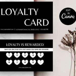 Black Loyalty Card Template, Editable Loyalty Card, Modern Rewards Card, Customer Loyalty Card, Branding, Makeup Artist, Hairstylist, #12
