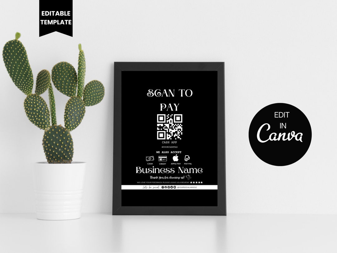 Editable Scan to Pay Card QR Code Sign Template Business - Etsy UK