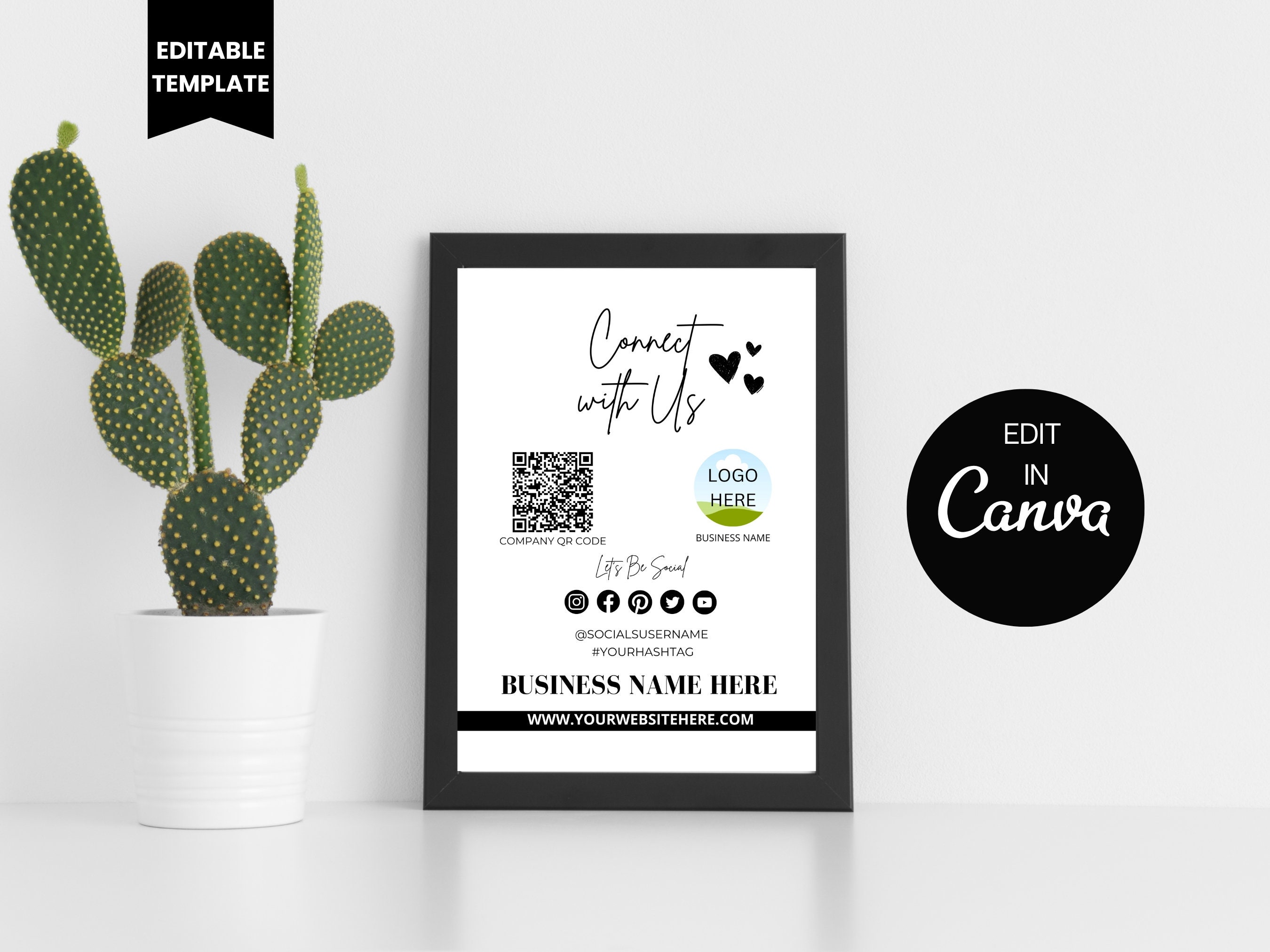 QR Code Social Media Sign Canva Template, Follow Us on Social Media ...