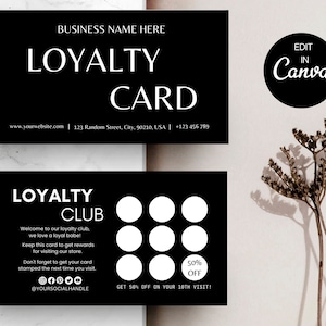 Loyalty Card Template, Black Customer Loyalty Card, Customer Rewards Card, Editable Template, Modern Loyalty Card,  DIY Salon Loyalty Card