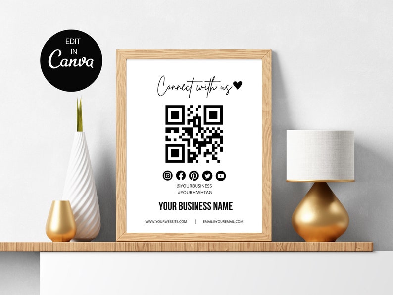 Editable Connect With Us Template Social Media QR Code Sign - Etsy