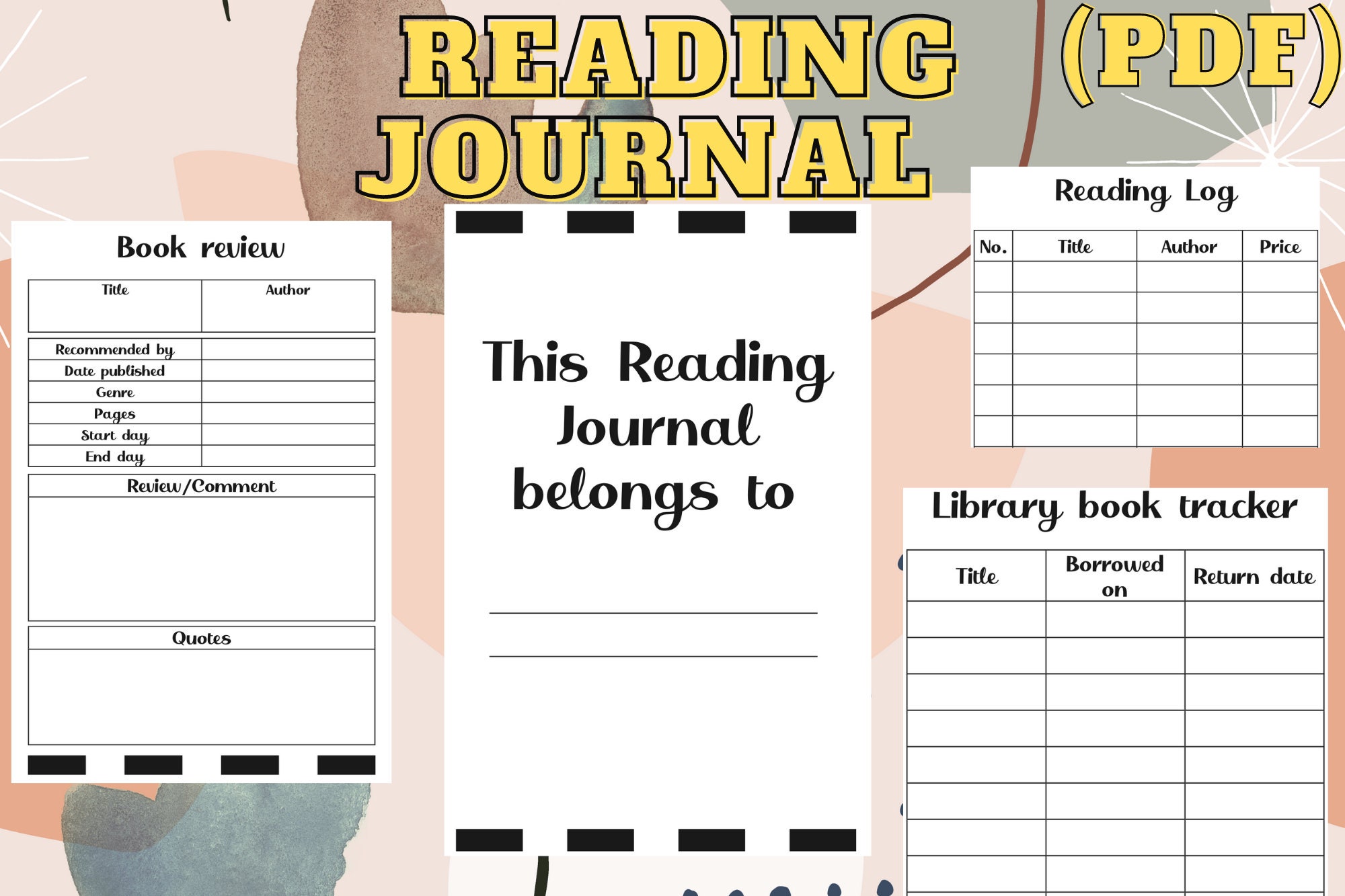 Reading Journal PDF Reading Tracker Book Lover Planner For Etsy