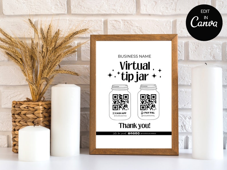 Printable Virtual Tip Jar Venmo Payment Sign, QR Code Sign Template ...