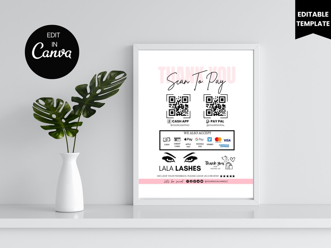 Editable QR Code Sign, Printable Payment Sign, Scan to Pay Template