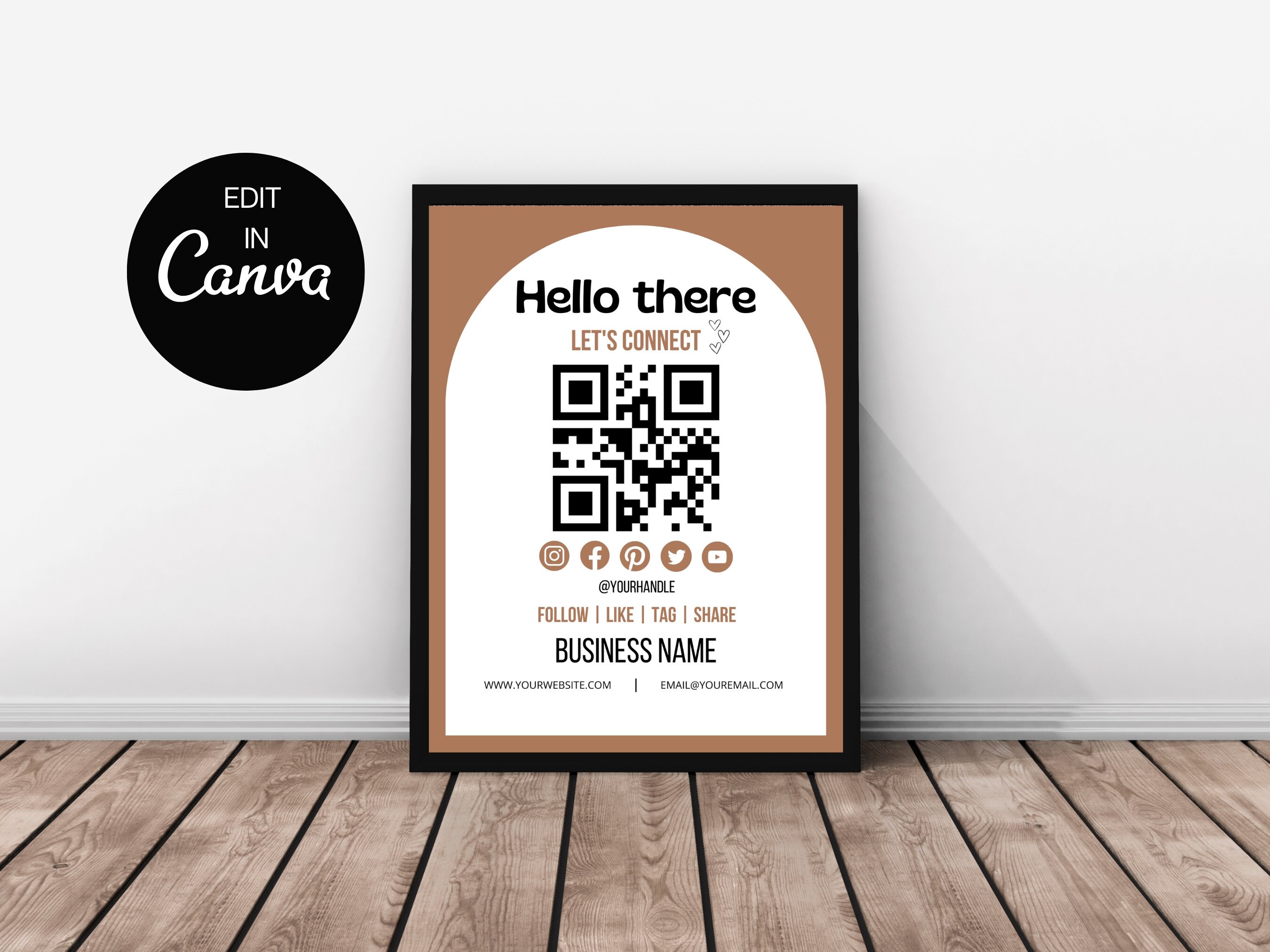 Retro QR Code Social Media Sign Template, DIY Follow Us on Social ...