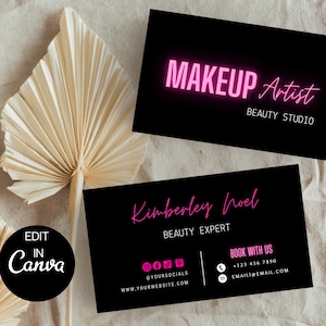 Editable Beauty Business Card Template, Modern Hair Stylist Card, Lash Tech Business Card, Makeup Artist Card, Nail Salon Branding Canva diy