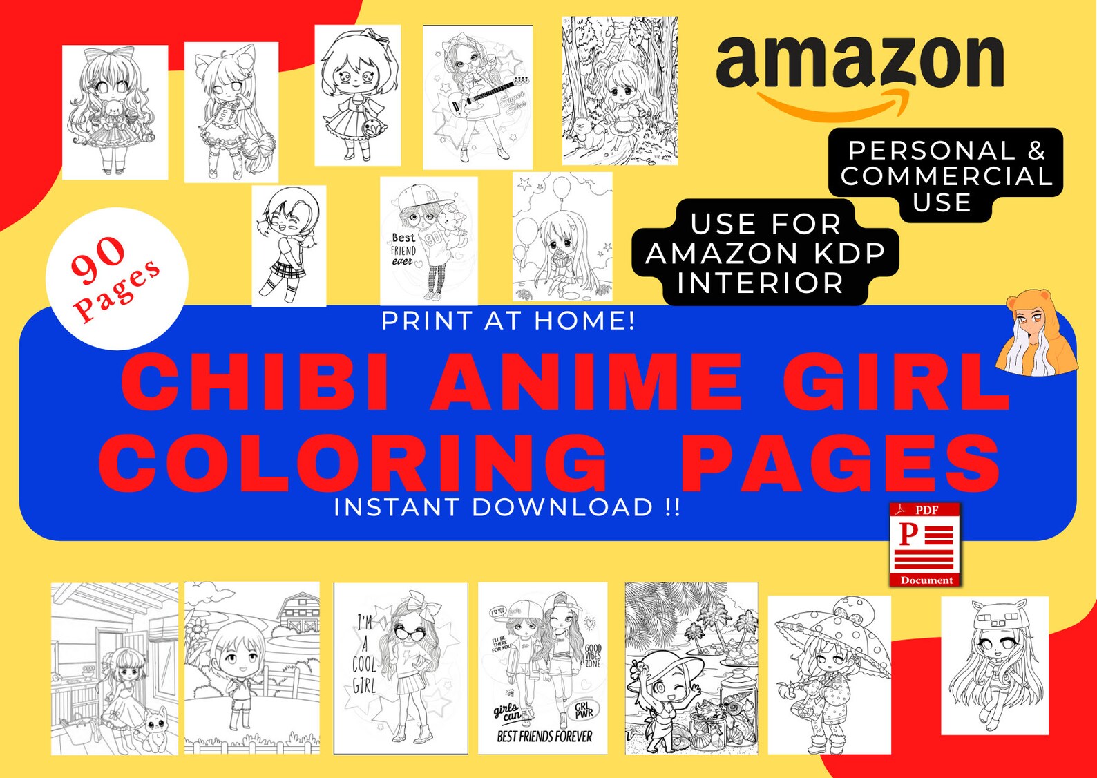 Chibi Anime Girls Coloring Pages Anime Coloring Pages Cute Etsy