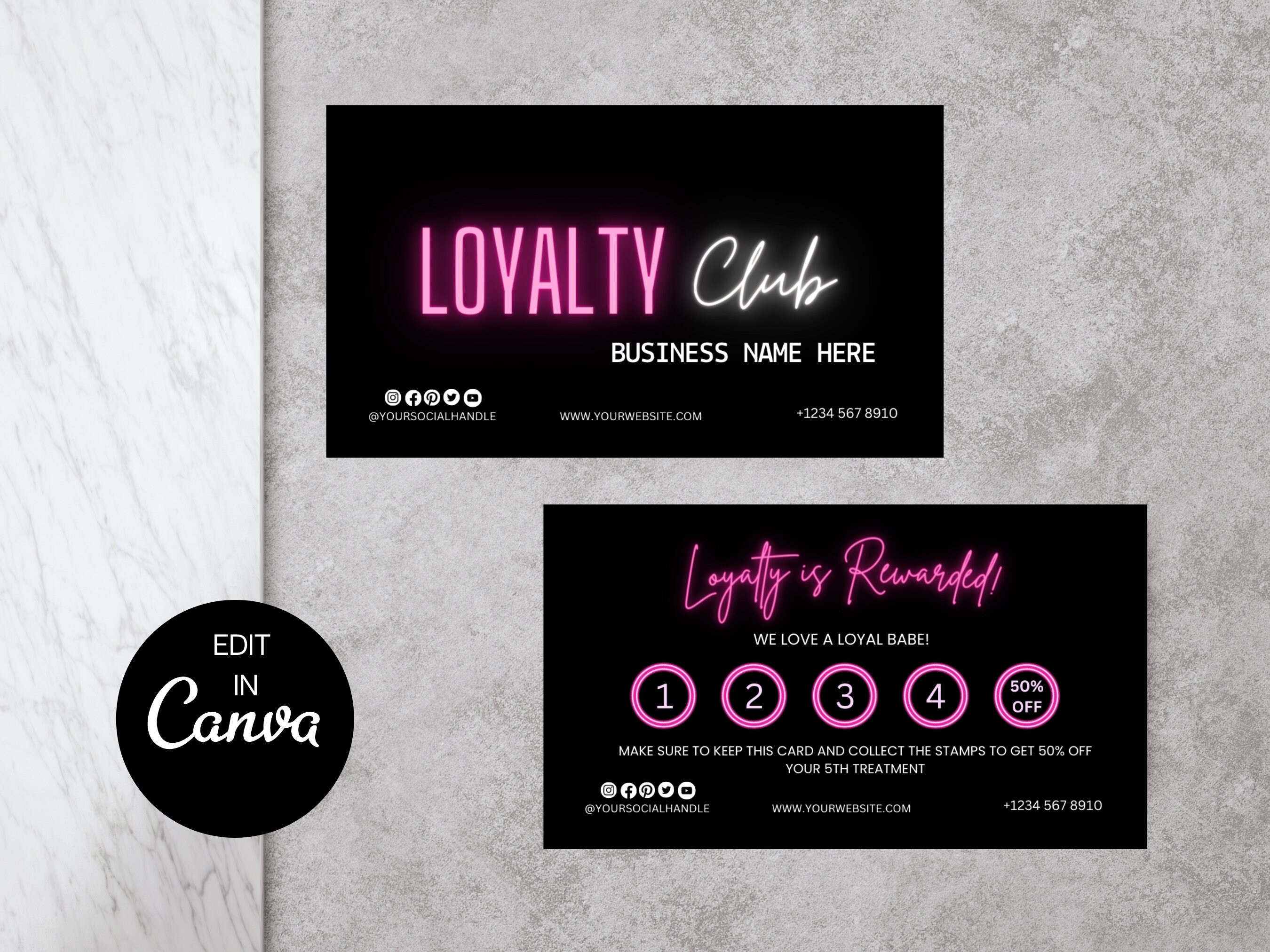 Loyalty Card Editable, Printable Loyalty Card Template, Beauty Loyalty Card, Neon Loyalty Card ...