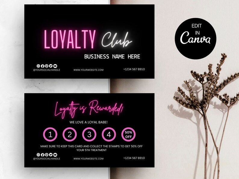 Loyalty Card Editable, Printable Loyalty Card Template, Beauty Loyalty Card, Neon Loyalty Card ...