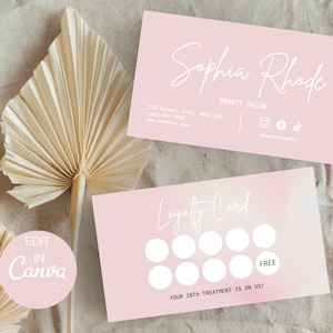 Pink Loyalty Card Template, Canva Editable, Printable Rewards Card, DIY Customer Loyalty Card, Branding, Nails, Makeup Artist, Waxing, Spa