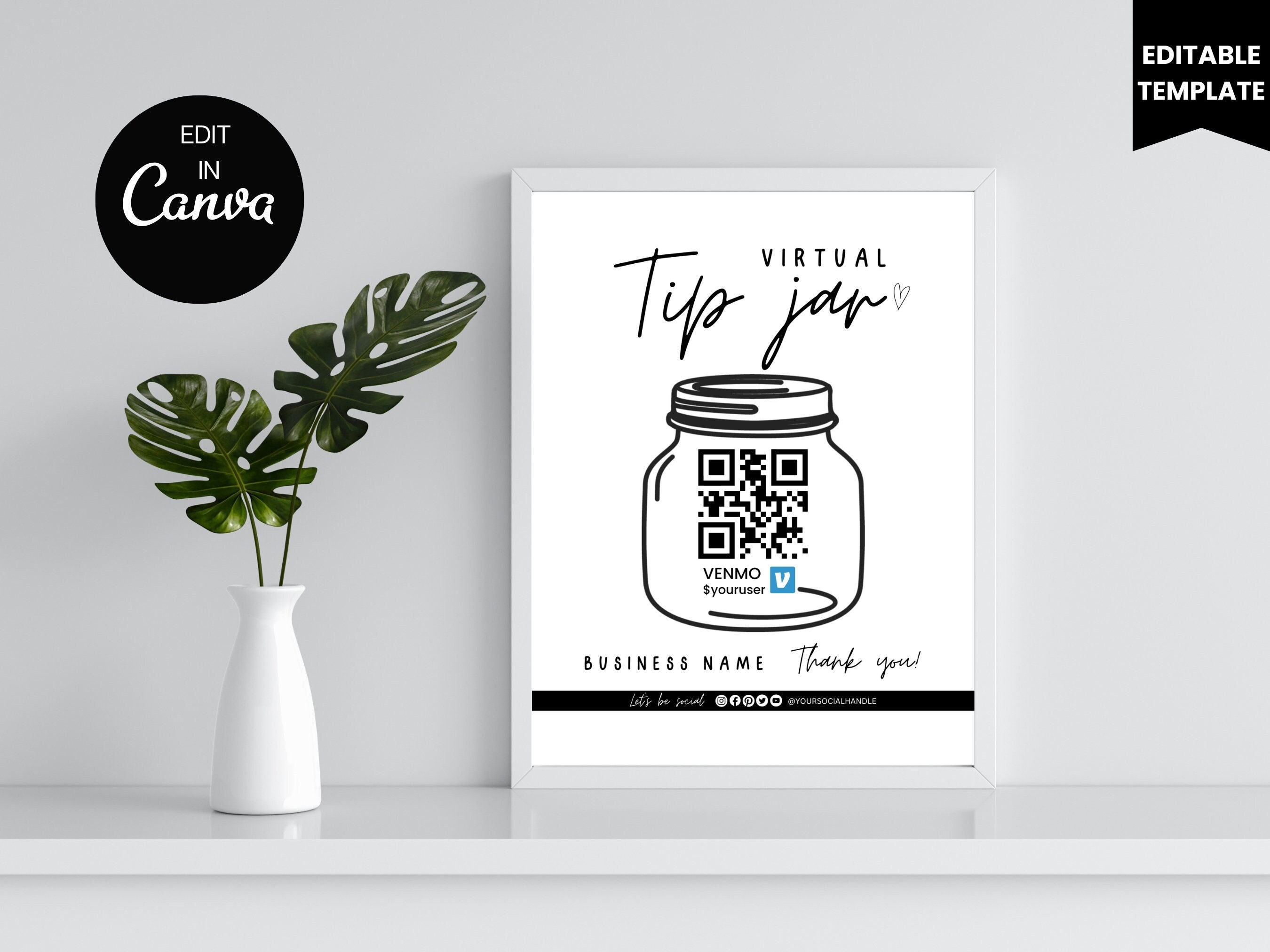 Printable Virtual Tip Jar Venmo Payment Sign, QR Code Sign Template ...
