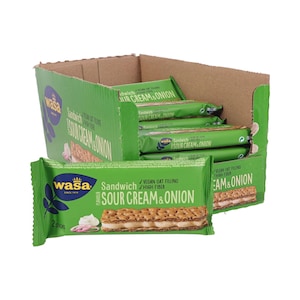 Sándwich de crema agria y cebolla Wasa (paquete de 24), pan integral crujiente con relleno sabroso, refrigerio saludable, envío gratis