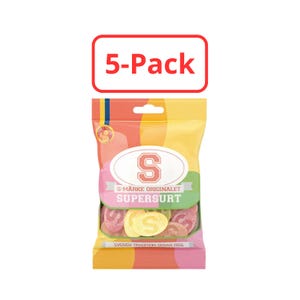 5-Pack Super Sour Gummies zak van 80 g - Swedish Vegan Candy - Candy People - S-Märke