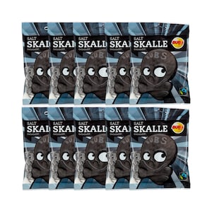 10-pack Bubs Salt Skulls 90 g – Zweeds zoute zoethoutschedelsnoep – Veganistische Scandinavische lekkernij – glutenvrij – halal