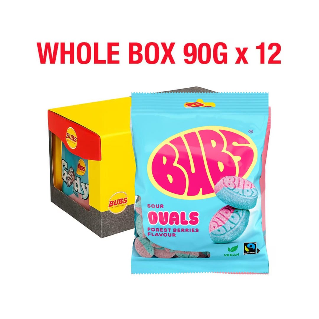 Whole Box Bubs Forest Berries Sour Ovals 12 X 90g - Swedish Bulk Candy ...