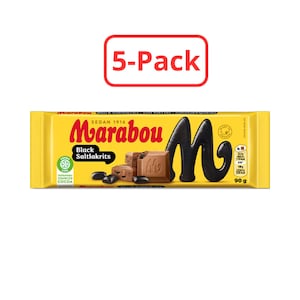 5-Pack Marabou Black Licorice Chocolate Bar with Sea Salt 90g - Swedish Treat