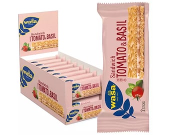 24-Pack Wasa Sandwich Tomato and Basil, Swedish Crispbread Snacks, Healthy Vegan Snack, Scandinavian Food
