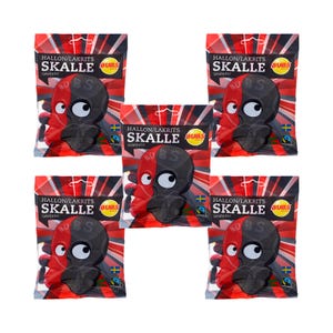 5-Pack Bubs Hallon lakritsskalle 90g - Swedish Raspberry Licorice Skulls - Vegan Candy - Scandinavian Sweets - Swedish Bubs - Skalle