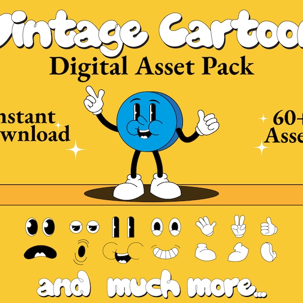 Vintage Cartoon Digital Asset Pack