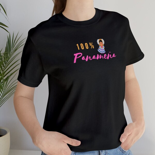 Panamena Shirt, 100% Panamanian TShirt, Panama Pollera Tee Shirt, Panameña Latina Shirt, Women Short Sleeve Crewneck, Panama Tee, Women Gift