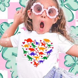 Colored Dinosaurs Heart Kids Shirt, Dinosaurs Baby,Dinosaurs Lover Shirt,Heart of Dinosaurs Shirt,Valentine&#39;s Gift Shirt,Valentines Kids Tee