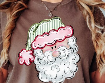 Comfort Colors® Red And Pink Santa Shirt, Christmas Santa T-shirt, Gift For Christmas, Retro Christmas Tee, Christmas Shirt For Women, Xmas