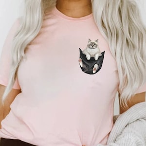 Black Cat Shirt, Cat Shirt, Cute Kitty Tee, Kitten T-shirt, Gift for Cats Lover, Cat Mom Shirts, Cat Shirt Women, Cat Shirt,Cat Pocket Shirt