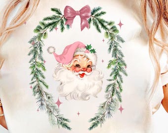 Pink Santa Hat Shirt, Vintage Santa Shirt, Retro Pink Santa Shirt, Classic Christmas, Pink Christmas, Holiday Clothing Women, Gift For Women